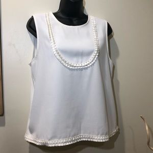 Ann Taylor Sleeveless Cream Top w Tassel Trim Med